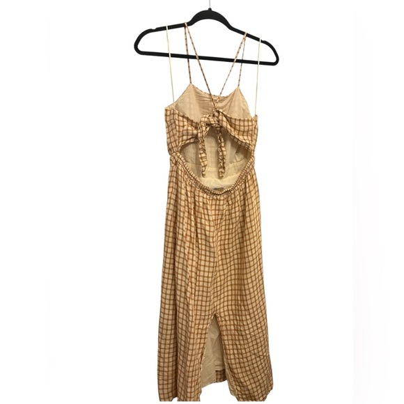 Zara Strapless Tan Checkered Dress - Picture 3 of 4